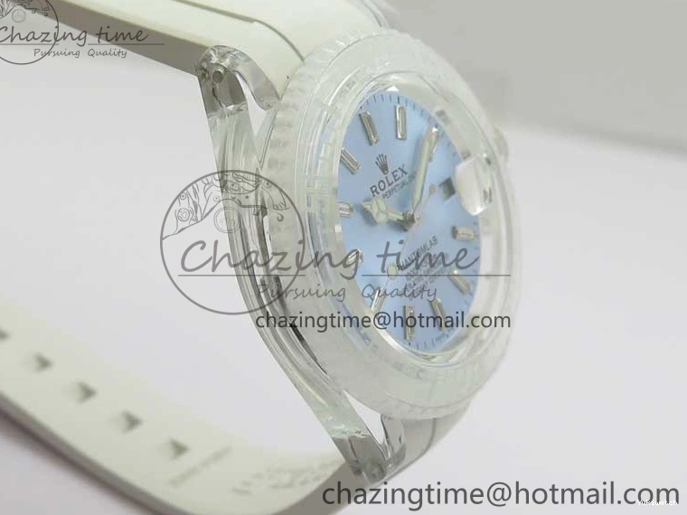 Best Phantomlab Edition 3AF White Dial Submariner VR3135 on Strap Rubber Blue Transparent Light 1109